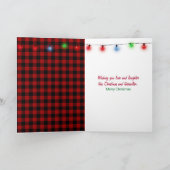 Weihnachts-Schneemann umarmt einen Vater Feiertagskarte (Innenseite)