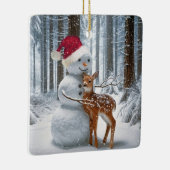 Weihnachts-Schneemann umarmt einen Vater Keramikornament (Rechts)