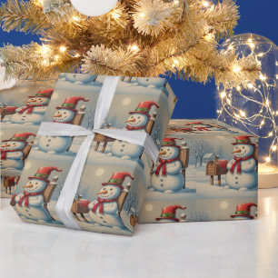 Weihnachts-Schneemann und Briefkasten Illustration Geschenkpapier