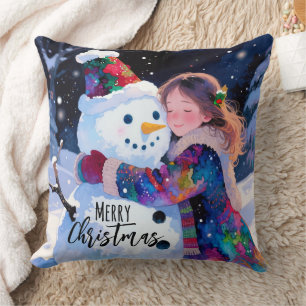 Weihnachts-Schneemann und ein Mädchen Kissen