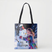 Weihnachts-Schneemann und ein Mädchen Tasche (Vorderseite)