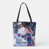 Weihnachts-Schneemann und ein Mädchen Tasche (Rückseite)