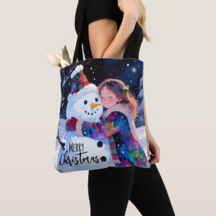 Weihnachts-Schneemann und ein Mädchen Tasche