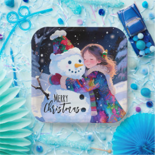 Weihnachts-Schneemann und Mädchen-Papierteller Pappteller