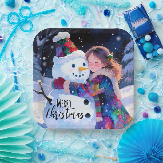 Weihnachts-Schneemann und Mädchen-Papierteller Pappteller (Party)