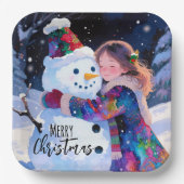 Weihnachts-Schneemann und Mädchen-Papierteller Pappteller (Vorderseite)