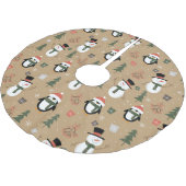Weihnachts-Schneemann und Pinguine-Baumrock Polyester Weihnachtsbaumdecke (Schrägansicht)