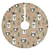Weihnachts-Schneemann und Pinguine-Baumrock Polyester Weihnachtsbaumdecke (Vorderseite)