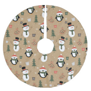 Weihnachts-Schneemann und Pinguine-Baumrock Polyester Weihnachtsbaumdecke