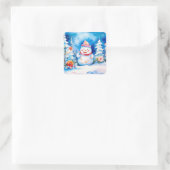 Weihnachts-Schneemann und Winter-Blume Quadratischer Aufkleber (Tasche)