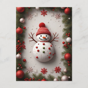 Weihnachts-Schneemann verziert mit Kiefernzweigen Postkarte