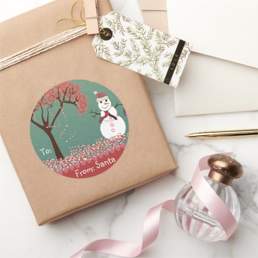 Weihnachts-Schneemann zeigt Grün, aber Sie wählen Runder Aufkleber (Schenken)