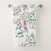 Weihnachts-Schneemännchen-Hasen-Bäume-Illustration Badhandtuch Set (Insitu)