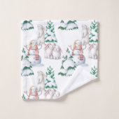 Weihnachts-Schneemännchen-Hasen-Bäume-Illustration Badhandtuch Set (Waschlappen)