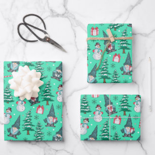 Weihnachts-Schneemänner Gnome Zuckerstangen Gesche Geschenkpapier Set