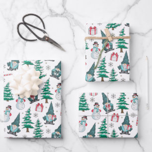 Weihnachts Schneemänner Gnome Zuckerstangen Gesche Geschenkpapier Set