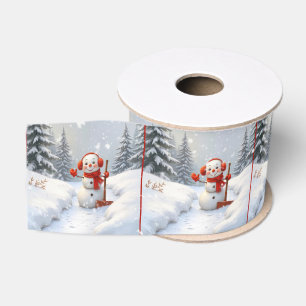Weihnachts-Schneemänner mit roten Schaufeln Ripsband