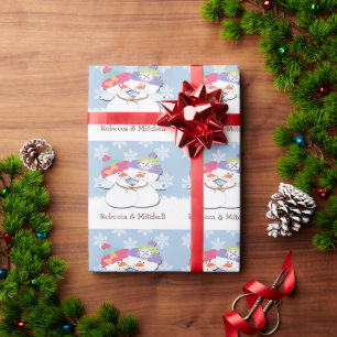 Weihnachts-Schneemänner mit Schneeflocken-Hintergr Geschenkpapier