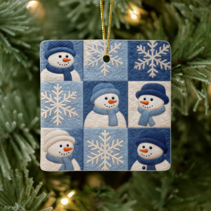 Weihnachts-Schneemänner und Schneeflocken-Quiltmus Keramikornament