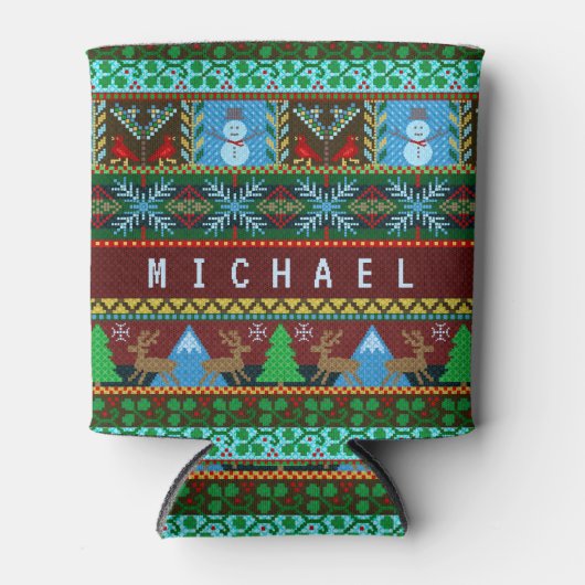 Weihnachts-Schneemännerfest | Name Dosenkühler (Vorderseite)