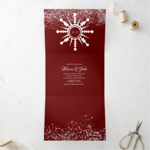 Weihnachts-Schneeszene-Schneeflocken-Logo-Hochzeit Dreifach Gefaltete Einladung