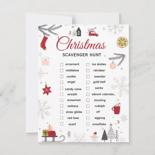Weihnachts-Schnitzeljagd-Checkliste Kunst Mitteilungskarte (Vorderseite)