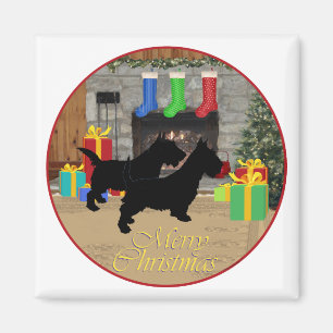 Weihnachts-Schottlandhunde am Kamin Magnet