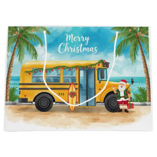 Weihnachts-Schulbus mit Santa Große Geschenktüte (Vorderseite)