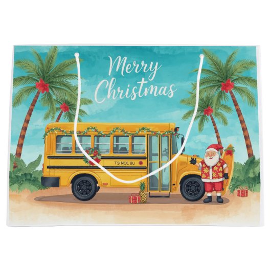 Weihnachts-Schulbus mit Santa Große Geschenktüte (Vorderseite)