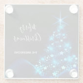 Weihnachts-schwarz-blau-glänzender Baumname Glasuntersetzer (Rückseite)