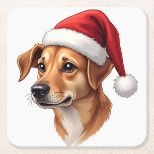 Weihnachts-Schwarz-Braun-Hund in Santa-Mütze Rechteckiger Pappuntersetzer