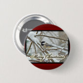 Weihnachts-Schwarz-Chickadee im Schnee Button (Vorne & Hinten)