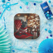 Weihnachts-Schwarz-Französisch-Bulldog auf einem r Pappteller (Party)