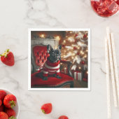 Weihnachts-Schwarz-Französisch-Bulldog auf einem r Serviette (Beispiel)