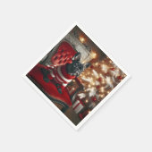 Weihnachts-Schwarz-Französisch-Bulldog auf einem r Serviette (Ecke)