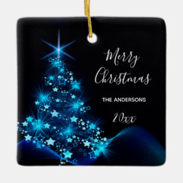 Weihnachts-schwarz-glänzende Baumfamilie Keramikornament