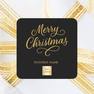 Weihnachts-Schwarz-Gold-Geschäftslogo Quadratischer Aufkleber
