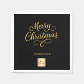 Weihnachts-Schwarz-Gold-Geschäftslogo Serviette (Vorderseite)