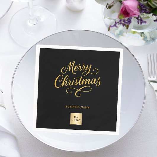 Weihnachts-Schwarz-Gold-Geschäftslogo Serviette