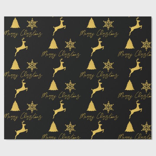Weihnachts-Schwarz-Gold-Muster Geschenkpapier (Flach)