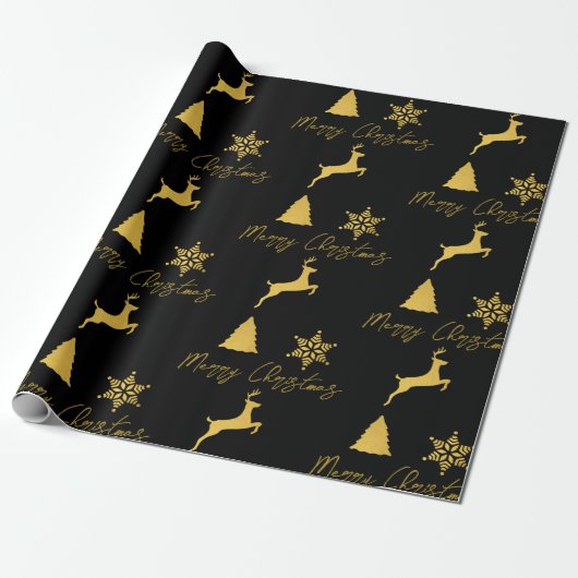 Weihnachts-Schwarz-Gold-Muster Geschenkpapier (Ungerollt)
