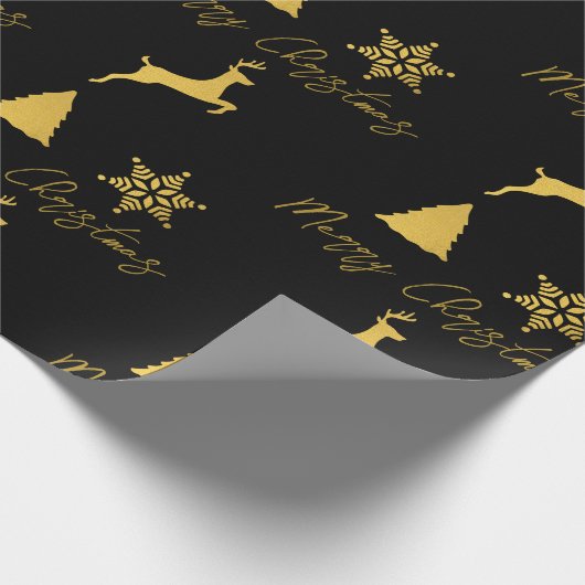 Weihnachts-Schwarz-Gold-Muster Geschenkpapier (Ecke)