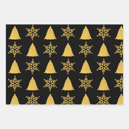 Weihnachts-Schwarz-Gold-Muster Geschenkpapier Set (Vorderseite 2)