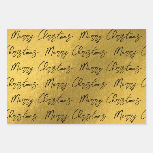 Weihnachts-Schwarz-Gold-Muster Geschenkpapier Set (Vorderseite)