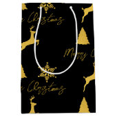 Weihnachts-Schwarz-Gold-Muster Mittlere Geschenktüte (Vorderseite)