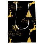 Weihnachts-Schwarz-Gold-Muster Mittlere Geschenktüte (Rückseite)