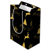 Weihnachts-Schwarz-Gold-Muster Mittlere Geschenktüte (Rückseite Schrägansicht)