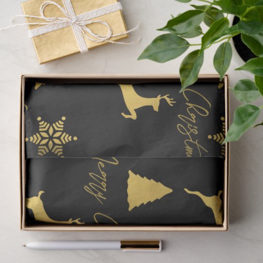 Weihnachts-Schwarz-Gold-Muster Seidenpapier (Geschenk)
