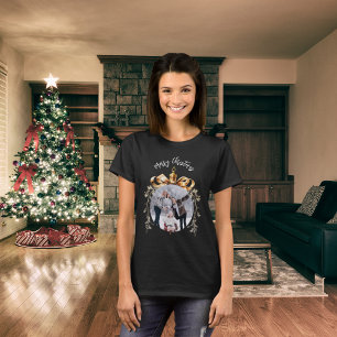 Weihnachts-Schwarz-Gold-Ornament Familienfoto T-Shirt