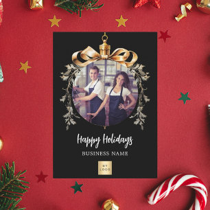 Weihnachts-Schwarz-Gold-Ornament-Team-Foto-Logo Feiertagspostkarte